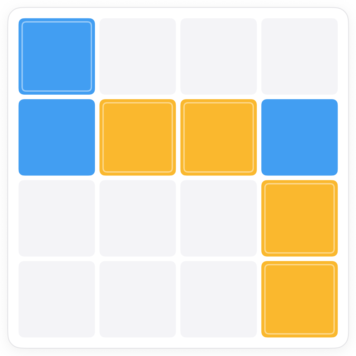 The Duets board after the two squares beside the yellow pair are coloured blue