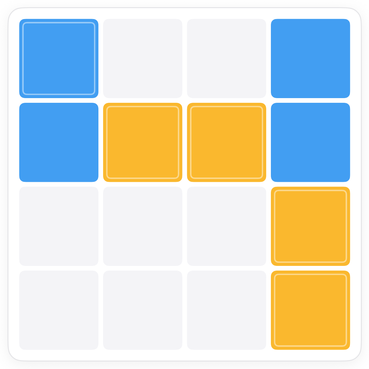 The Duets board with the top row tinted and its two middle squares ringed