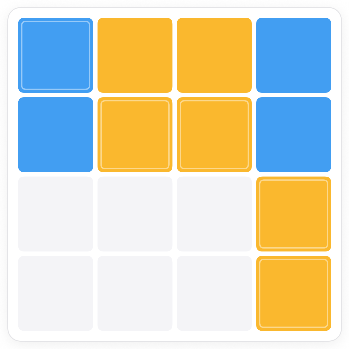 The Duets board with the left column tinted and its two empty squares ringed