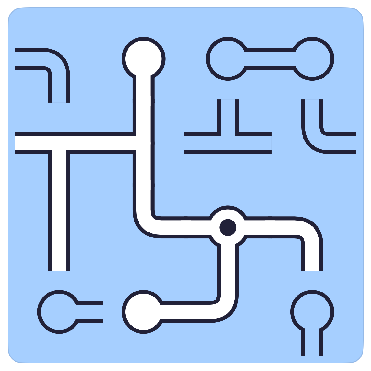 The Pipes board with the source and its three neighbours connected and wet