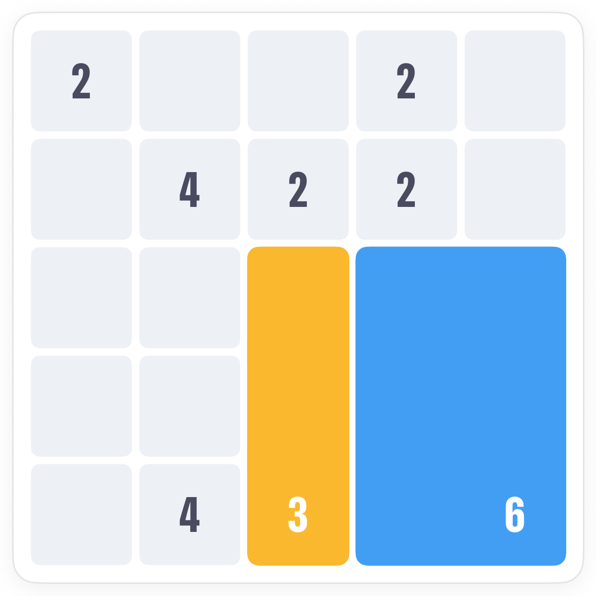 The Quilts board with the 6 and 3 drawn and the 4's 2 by 2 block outlined