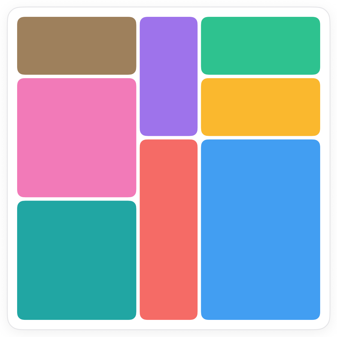 The completed Quilts board with eight coloured rectangles filling the grid