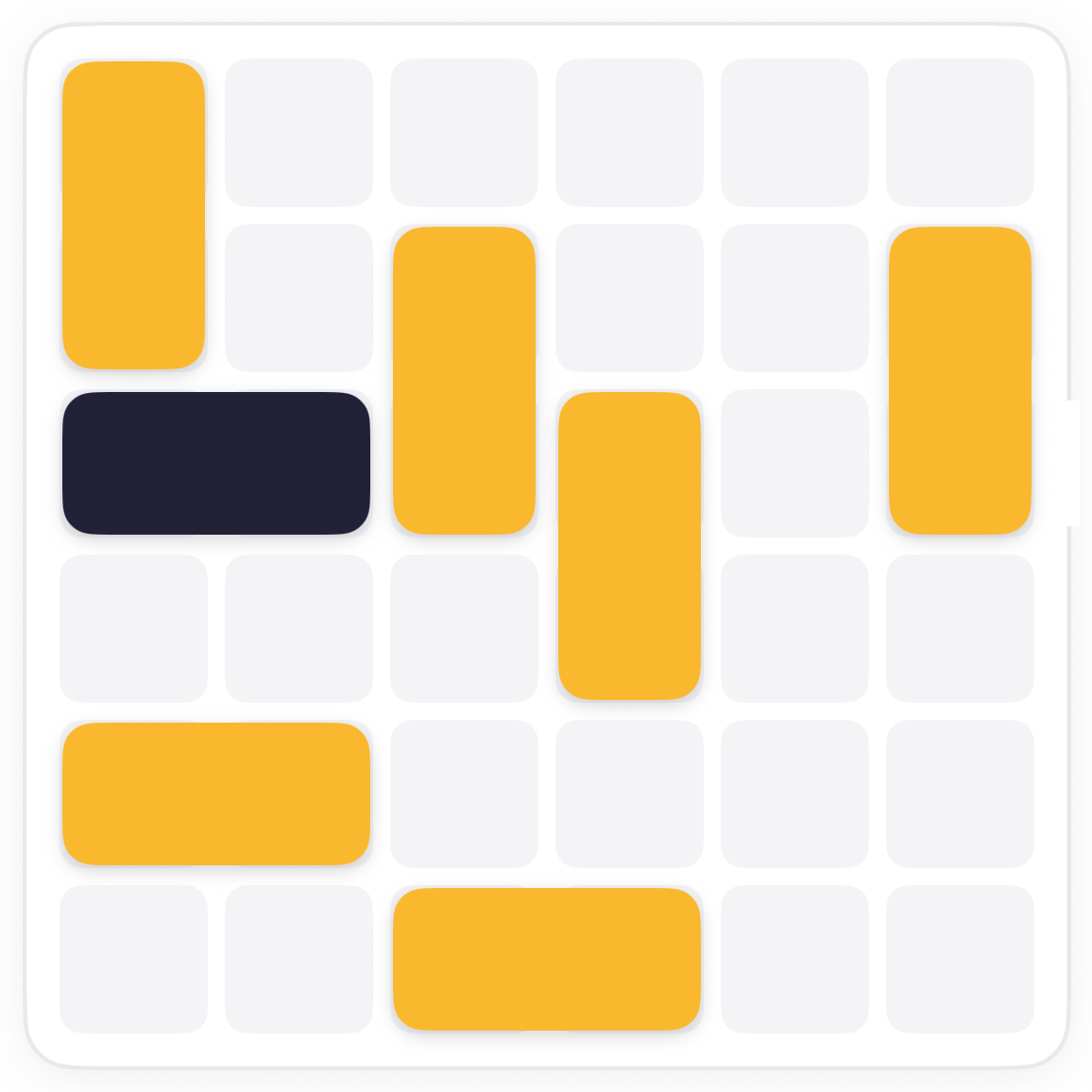 The Scoot board with the dark block's row tinted and the three tall blocks crossing it ringed