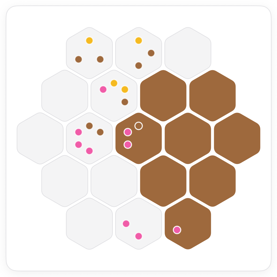 The Seeds board with eight brown tiles placed and the remaining tiles still empty