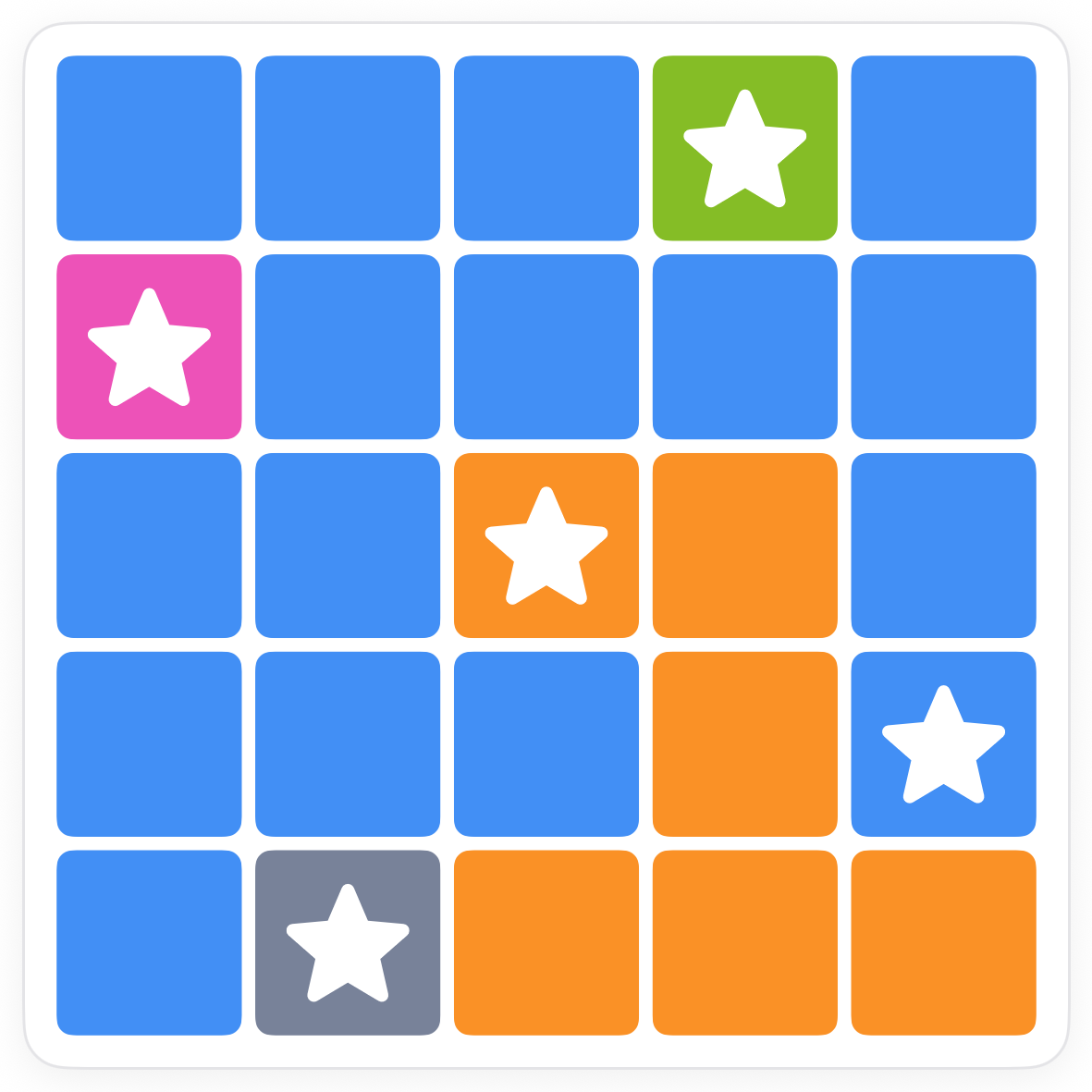 The completed Stars board with five stars placed