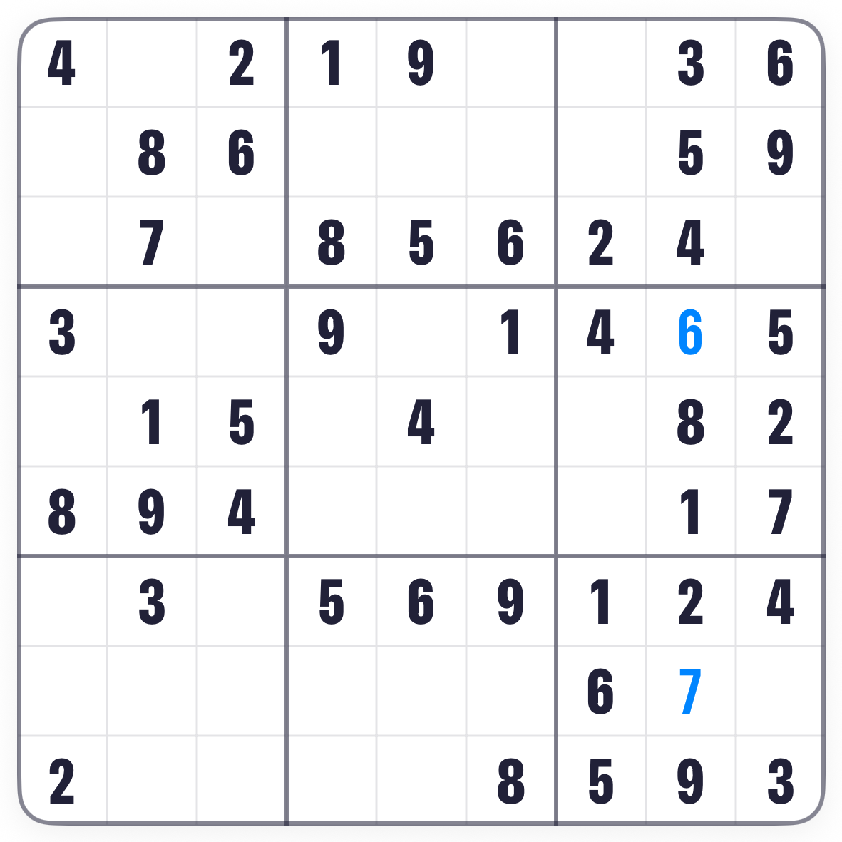 The Sudoku board after placing the 7 that completed the column