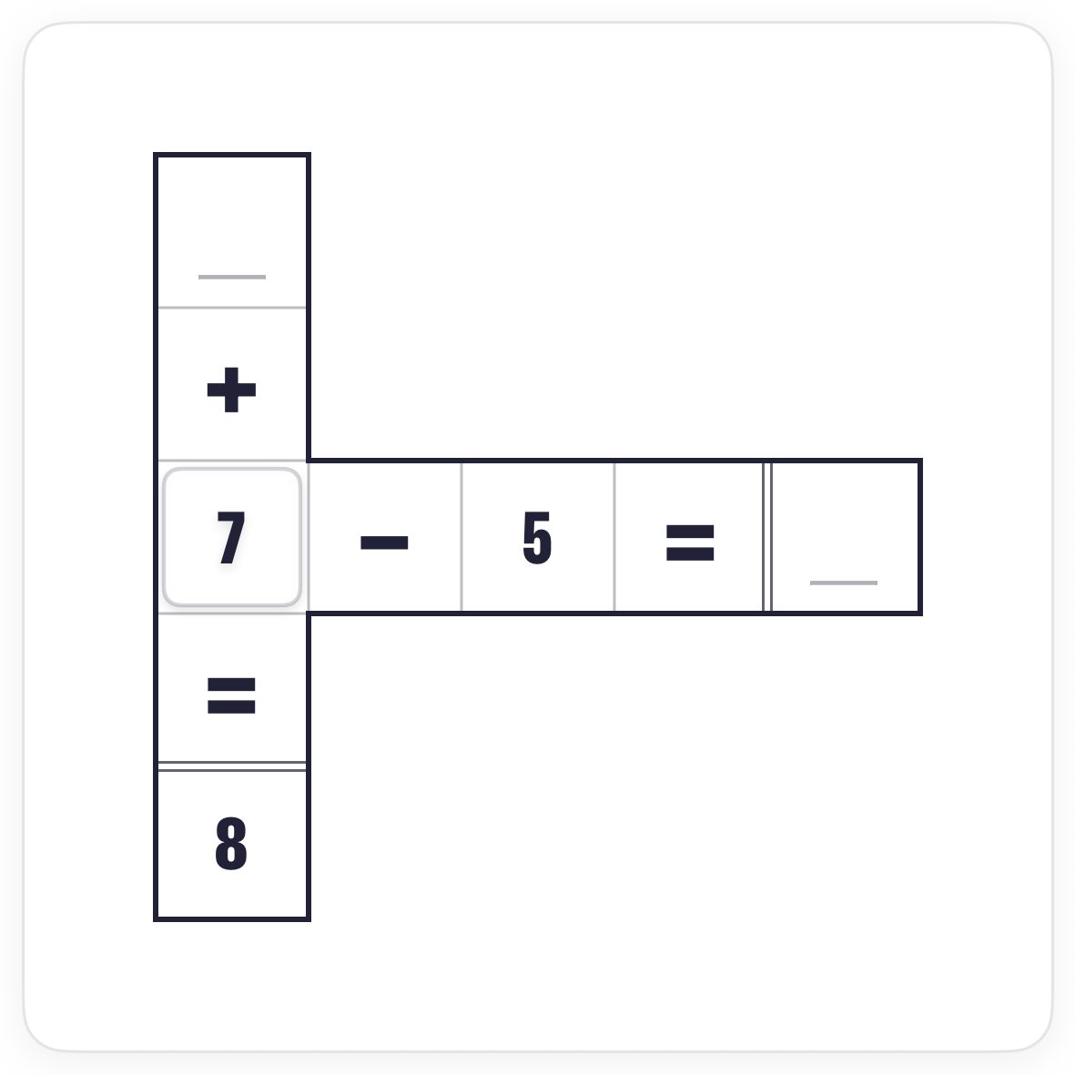 The Sums board with the 7 placed and the across equation's last square ringed