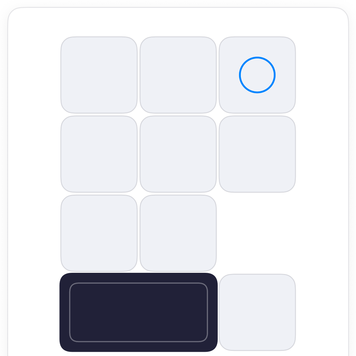 The Tumble board with the block lying flat across the bottom-left tiles